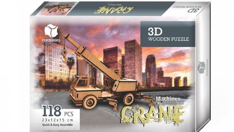 2019114 Pershang Vinç - Crane / 118 parça - 3 Boyutlu Ahşap Puzzle
