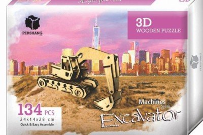 2019120 Pershang Eskavatör - Excavator / 12 parça - 3 Boyutlu Ahşap Puzzle