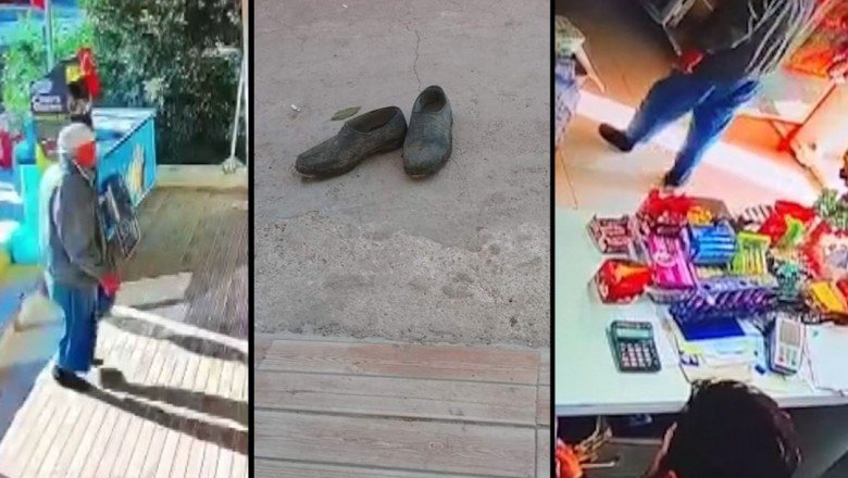 ‘Market kirlenmesin’ diye çamurlu ayakkabılarını çıkarıp çorapla girdi