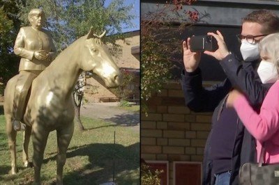 Merkel at üstünde: 3 metre boyundaki heykele yoğun ilgi