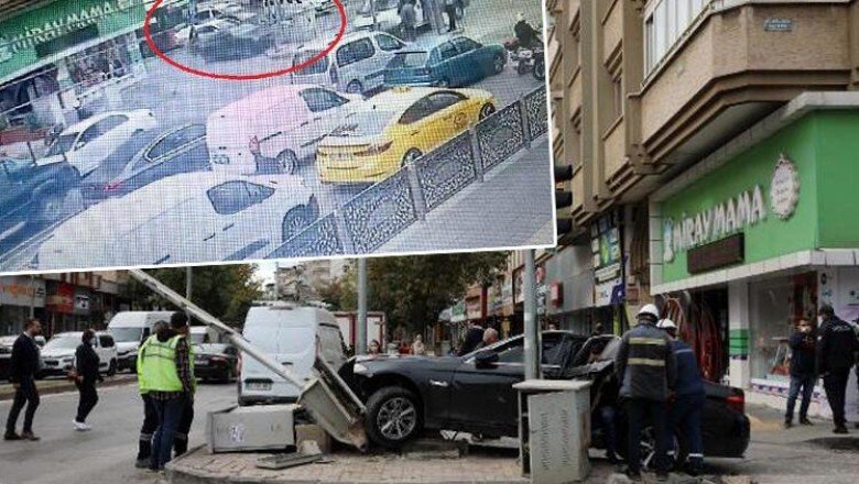 Otomobilinde tehdit edilen sürücü direğe çarptı