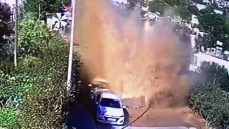 Bodrum'da ana su hattı borusunun patladığı anlar kamerada