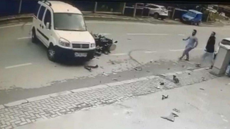 Beykoz'da motosiklet kazası: Aracın camında asılı kaldı