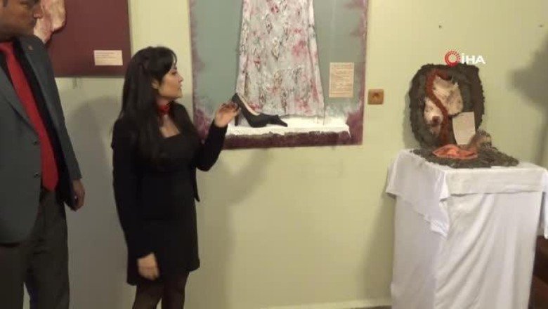 Atık malzemelerden yaptığı eserlerle kadına şiddete dikkat çekti