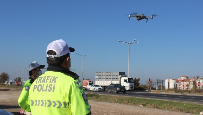 Salihlide trafik ihlalleri drone ile tespit edildi