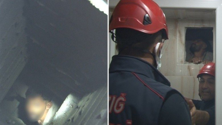 Bacaya girip sıkışan genç kurtarıldı