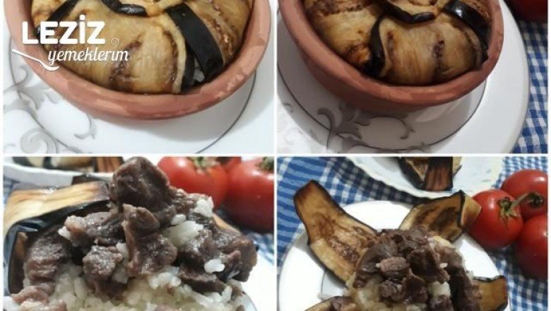 Porsiyonluk Güveçlerde Patlıcan Perdeli Kavurmalı Pilav