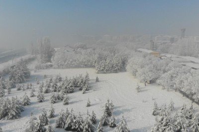 Kar ve sisle kaplanan Ağrı drone ile görüntülendi