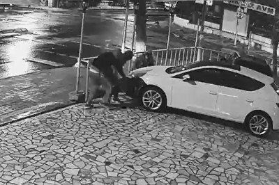 Lüks otomobilin farlarını 34 saniyede çaldılar