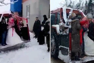 Yollar kapanınca gelin traktörle alındı