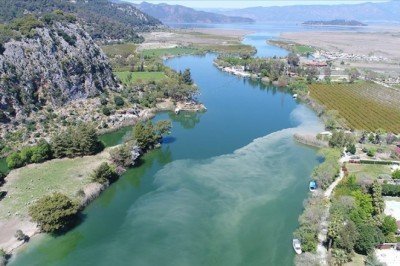 Dalyan kanalının rengi çamur ve sazlık nedeniyle değişti