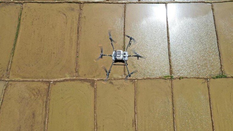 Çiftçiler dron ile çeltik ekimine başladı